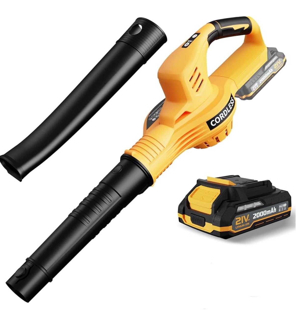 Leaf Blower Cordless with 2 Batteries and Charger, 21V Electric Leaf Blower with 2 Speed Modes, 2.0Ah Lightweight Battery Powered Blowers for Lawn Car