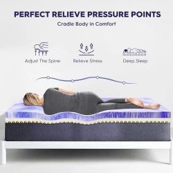 New in box full size gel memory foam mattress topper with cover 3”