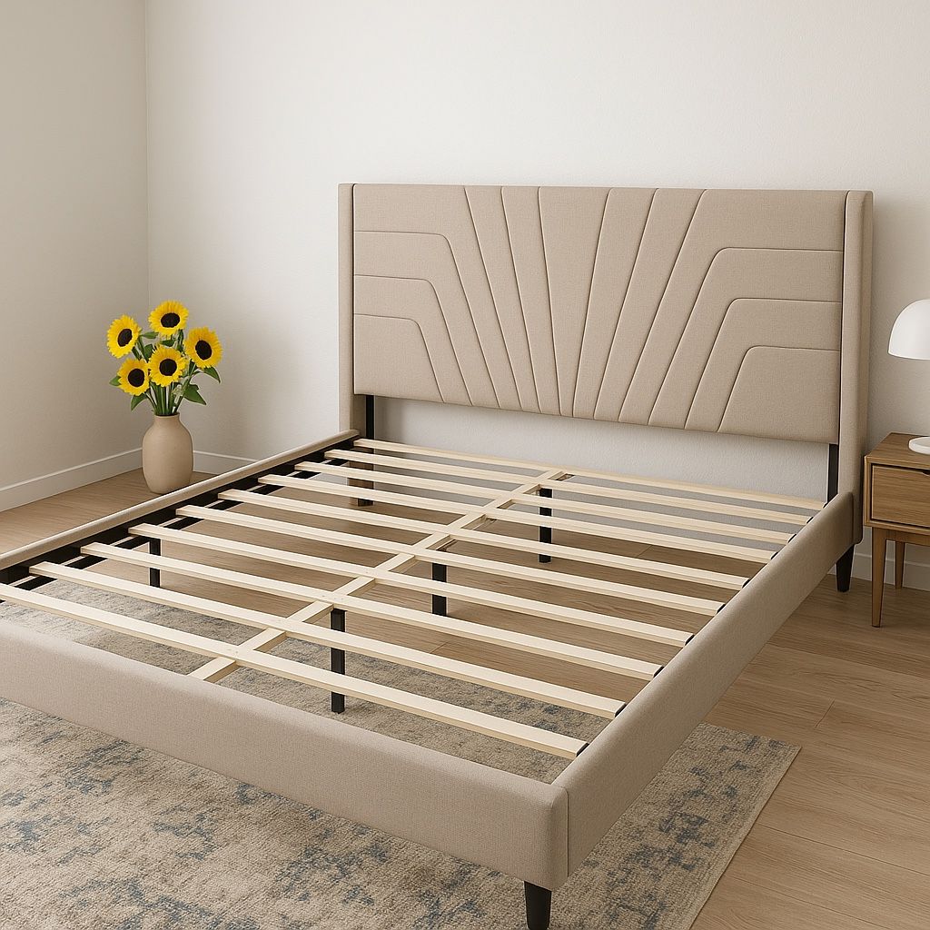 Beige Queen Size Bed Frame