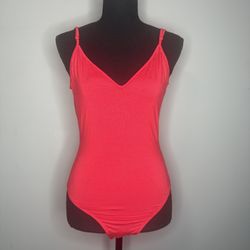 SHEIN Bright red V-Neck Bodysuit