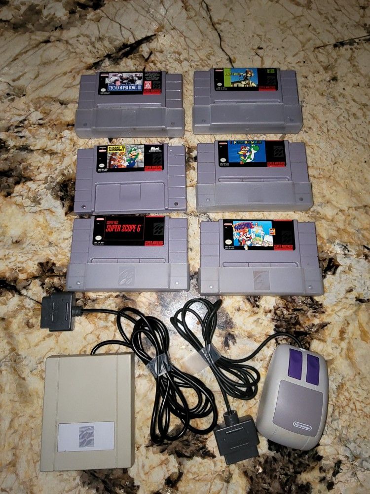 6 Super Nintendo Games And Accessories