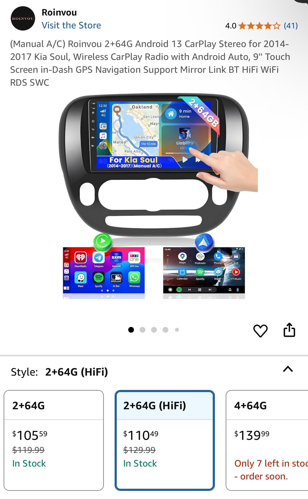 Kia Soul Android 13 CarPlay Stereo (2014–2017) – New in Box