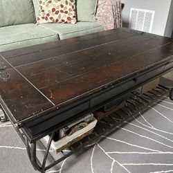Wooden Table With Iron Base