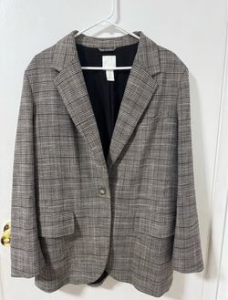 H&M Women’s Fashion Single Breasted Plaid Blazer Gingham Jacket Coat Grey Black