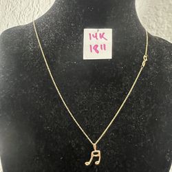 14K Solid Gold Chain and Pendant For Wedding 18 Inches Long 