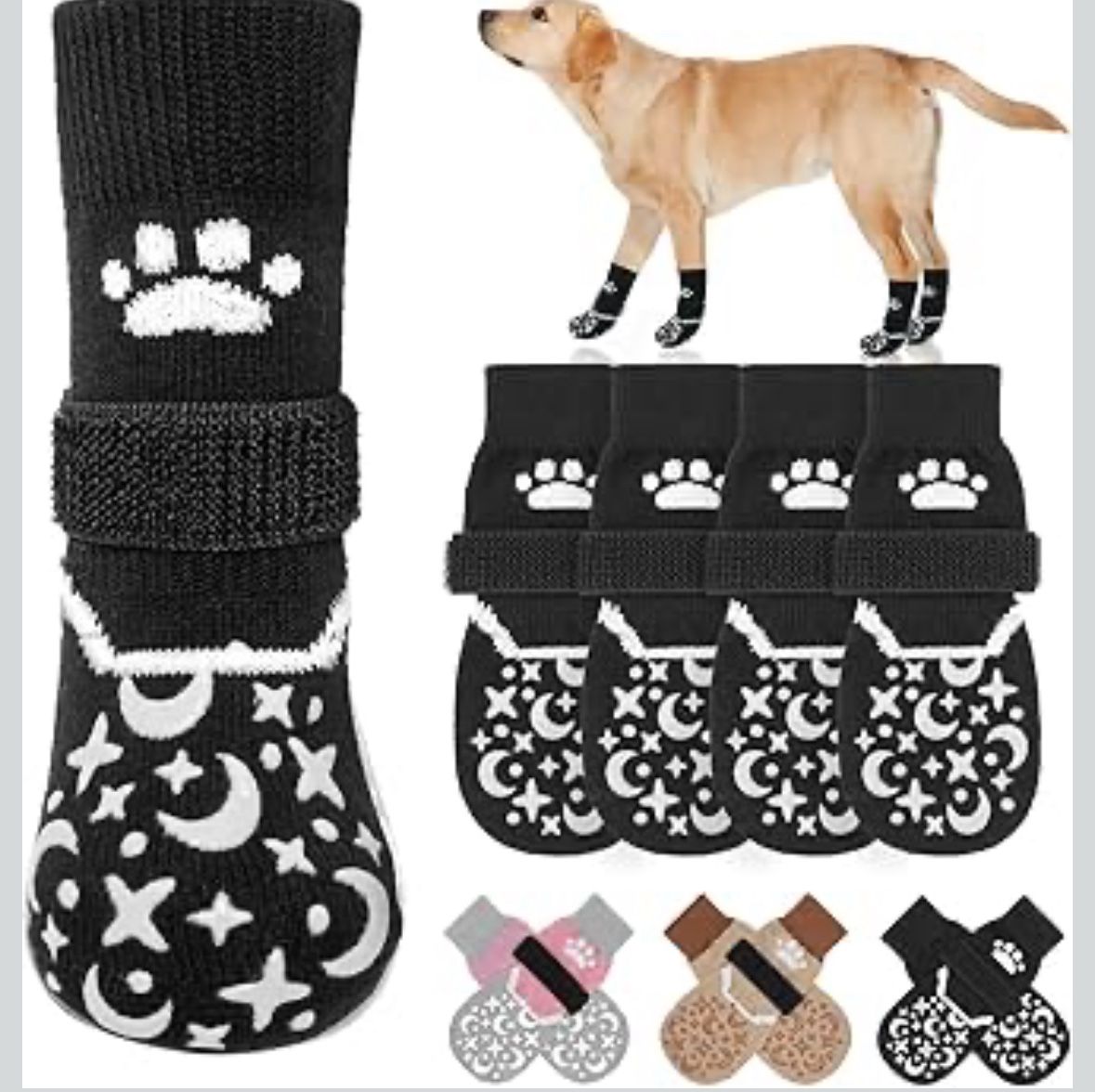 BEAUTYZOO Dog Socks to Prevent Licking Paws for Medium Dogs, Dog Socks for Hardwood Floors Anti Slip, Reflective Dog Snow Socks Winter Boots, Dog Shoe