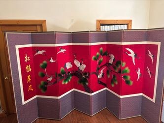 Vintage 8 panel Korean silk embroidery folding screen