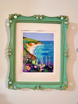 Original Oil Paintings  Big Sur Beach Abstract Flowers Colorful Art Decor 