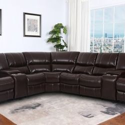 BROWN OR GREY LEATHER GEL SECTIONAL WITH 3 RECLINERS!!! JUST $49 DOWN AND 90 DAYS NO INTEREST!!! IN STOCK NOW FOR SAME DAY DELIVERY!!!
