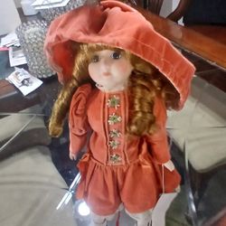 Collectors Porcelain Doll With Stand Never Been Played With