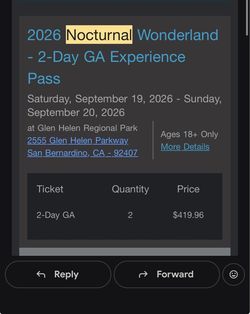 Nocturnal tickets +included 2 day parking pass