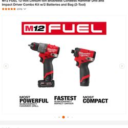 Milwaukee M12 FUEL 12-Volt Lithium-Ion Brushless Cordless Hammer Drill and Impact Driver Combo Kit w/2 Batteries and Bag (2-Tool)
