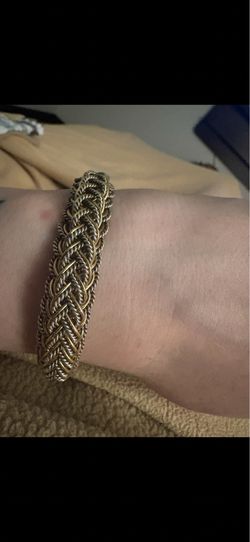 Fancy Knotted Half-Round Lace Gold & Silver Rope Bracelet