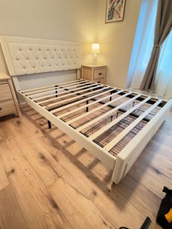 Beige Queen Bedframe with storage drawers