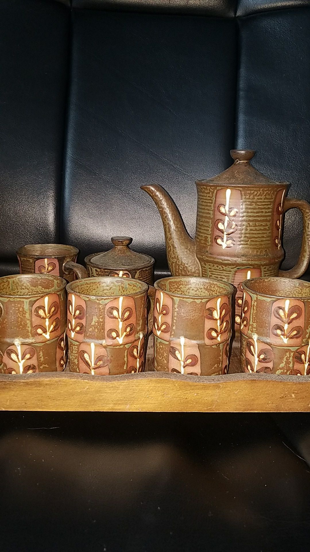 Japanese Clay Hand painted Tea Set w/ tray
