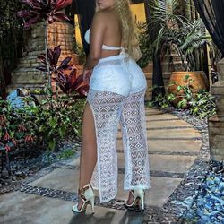 Sexy Tahiti Set White Sheer Pants And White Halter Top 