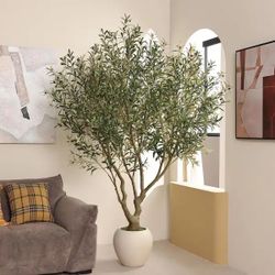 DR.Planzen 8 ft. Artificial Olive Tree with White Planter