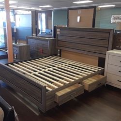 4 Piece Eastern King Bedroom Set King Bed Frame Dresser Mirror And Nightstand Box Spring Not Required