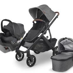 UPPAbaby Vista V3 Stroller - Full-Size Single-to-Double Stroller System - Toddler Seat, Bug Shield, Rain Shield, and Storage Bag Included - Greyson (C