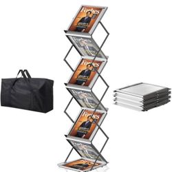New 6 Pockets Foldable Magazine Holder Stand, Portable Literature Floor Stand