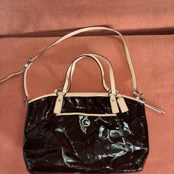 Coach Patent Leather Handbag With Cream Accent