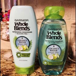 Set of  2 Garnier whole blends refreshing shampoo conditioner set•COCONUT WATER•12.5oz•all for $6