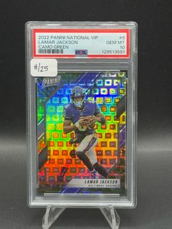 2022 Panini National VIP Camo Green Prizm #9 Lamar Jackson #/25 PSA GEM MT 10
