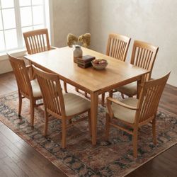 Wood Dining Table and 6 Chairs Set