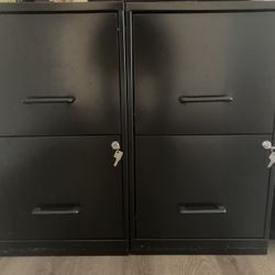 2 Steel Two Drawer Locking File Cabinets