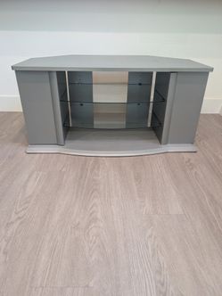 Gray TV Stand with Glass Shelves