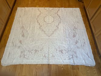 Oversized Vintage White Lace Grand Banquet Tablecloth - 122” x 138”