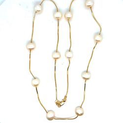14k Gold Station Pearl Necklace