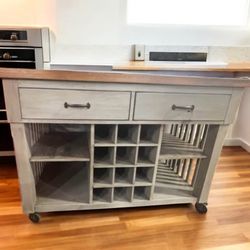 New Inspire Q Eleanor Mobile Kitchen Island with Wine Rack