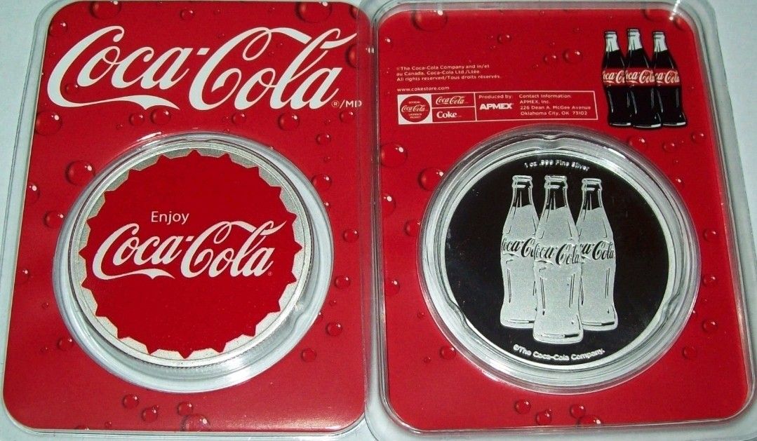 ( 2 oz Silver )  Coca Cola ® 1 troy oz .999 Fine Silver Colorized Round TEP Packaging Bottle Cap