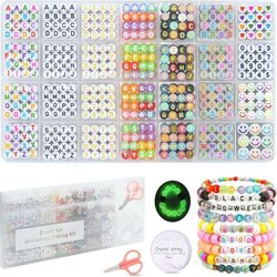 Jewelry Bracelet Making Kit - Letter Number Heart Beads 1400 Pcs 6 Colors 4x7mm