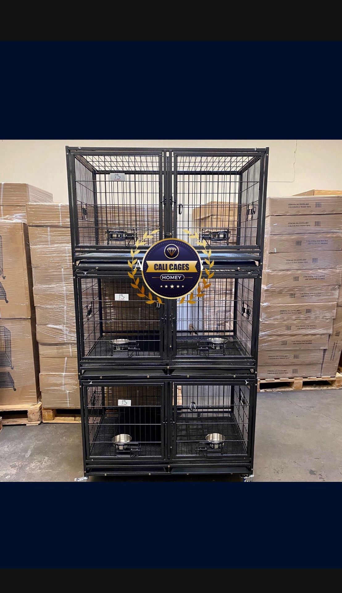 Triple Stacked Dog Pet Cage Kennel Size 43” With Divider And Feeding Bowls New Box 📦 