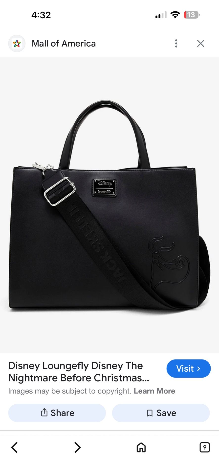 Disney Loungefly Nightmare Before Christmas Tote Crossbody Bag