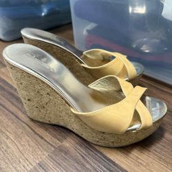 Jimmy Chop Wedge Platform Shoes Slides 38 Beige