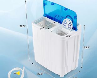 Costway Portable Washing Machine 17.6 lbs Twin Tub Laundry Washer with Drain Pump Blue open box new