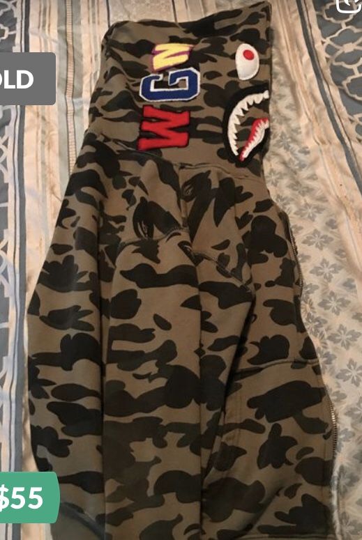 Bape shark green camo hoodie size men small