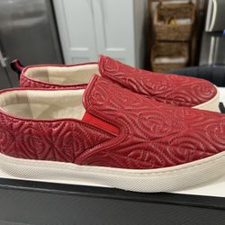Gucci Dublin Rhombus Quilted Red GG Leather Slip On Sneakers slightly use comes with original box and shoe dust bags