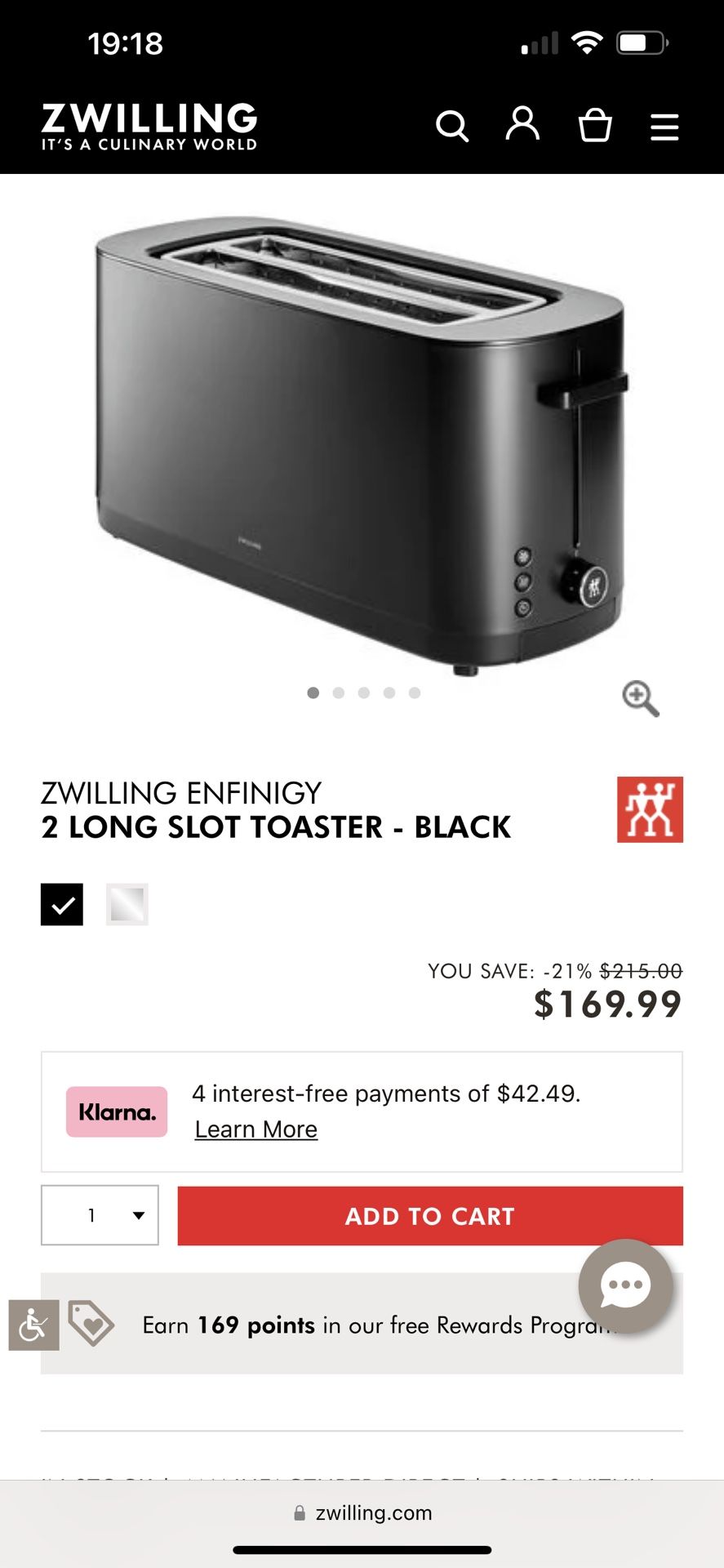 Zwilling Black Long Slot Toaster