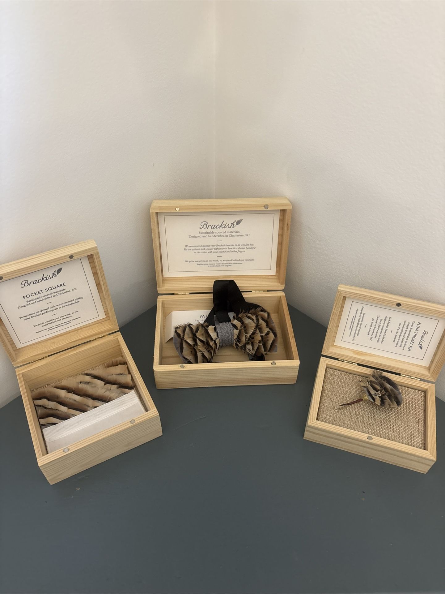 Brackish Set Of Matching Bow tie, Pocket Square, Coat Pin