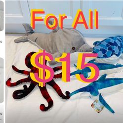 $15 Bundle of Large Sea Creatures Plushies Total of 5 pls look all pics in good condition