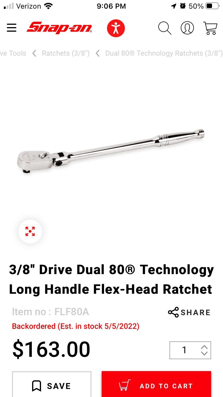 New Snap On 3/8 Flex Head Ratchet