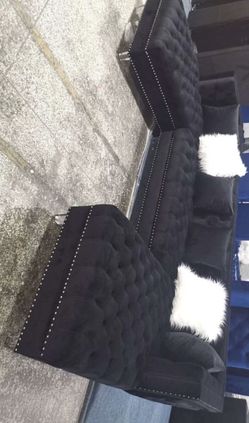 Moda Velvet Black Double Chaise Sectional / Couch /Living room set