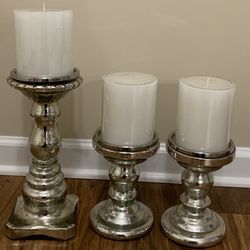 Pottery Barn Mercury Glass Candleholders and  Candles