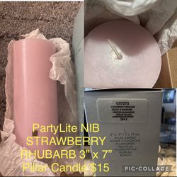 PartyLite NIB STRAWBERRY RHUBARB 3” x 7” Pillar Candle $15