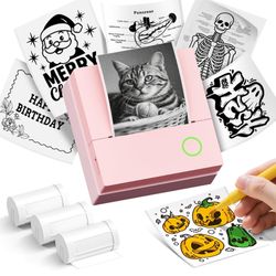 Sticker Printer, PM290C Portable Mini Printer, Inkless Bluetooth Sticker Maker with 3 Rolls Paper, Impresora Portátil for Notes, Journal, DIY, Gift, P