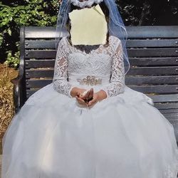 First communion dress, veil, under slip